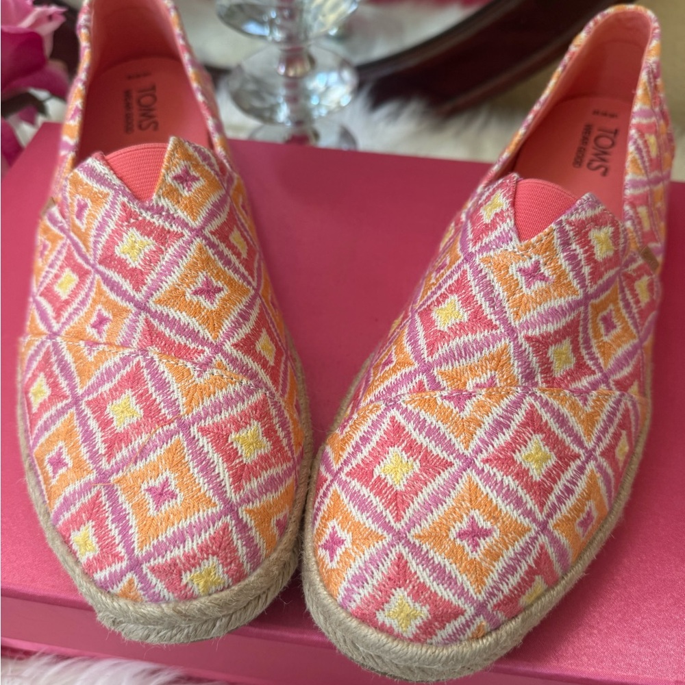 TOMS Unisex Alpargata Rope 2.O Geometric Espadrille Woven Textile Pink & Yellow - Picture 10 of 17